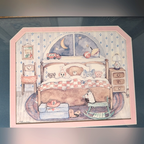 Sleepy Goodnight Teddy Bear Framed Art Print by L Chambers - Picture 1 of 8